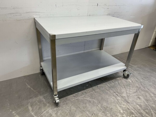 Table de travail mobile sur roulettes en acier inoxydable 120 x 70 x 85 cm Restauration – Image 3