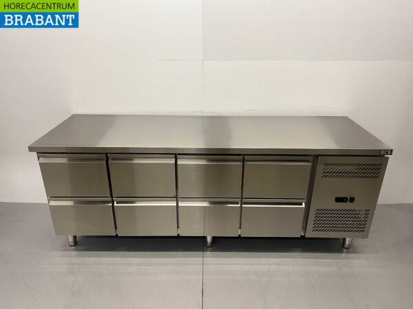 Établi réfrigéré en acier inoxydable 8 tiroirs 223 cm 230V Horeca