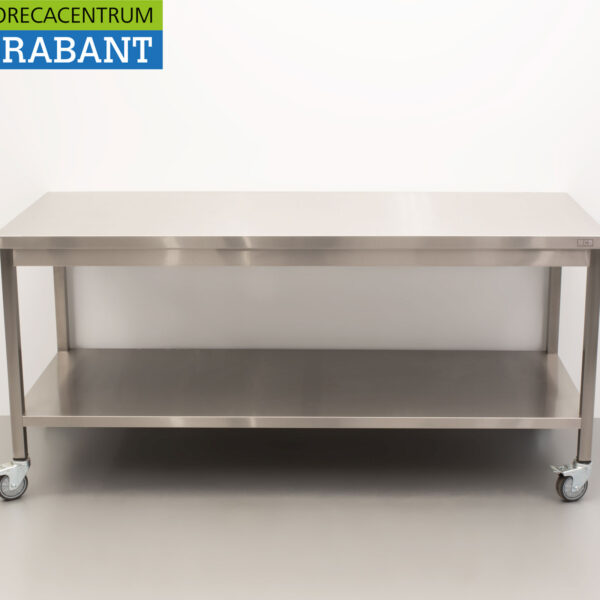 HCB Table de travail mobile sur roulettes en acier inoxydable 180 x 70 x 85 cm Restauration