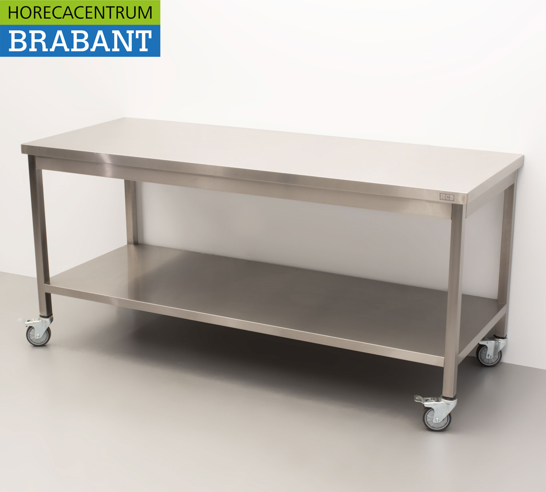 HCB Table de travail mobile sur roulettes en acier inoxydable 180 x 70 x 85 cm Restauration – Image 2