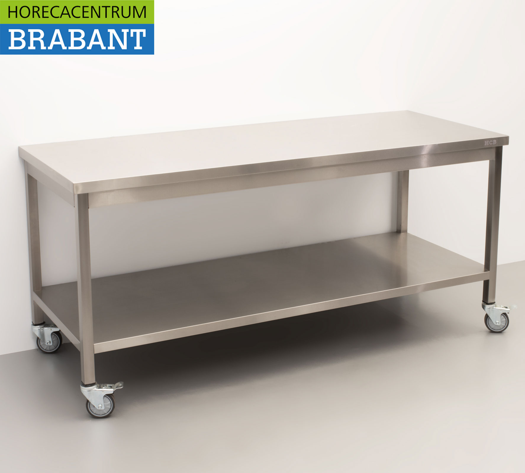 HCB Table de travail mobile sur roulettes en acier inoxydable 180 x 70 x 85 cm Restauration – Image 3
