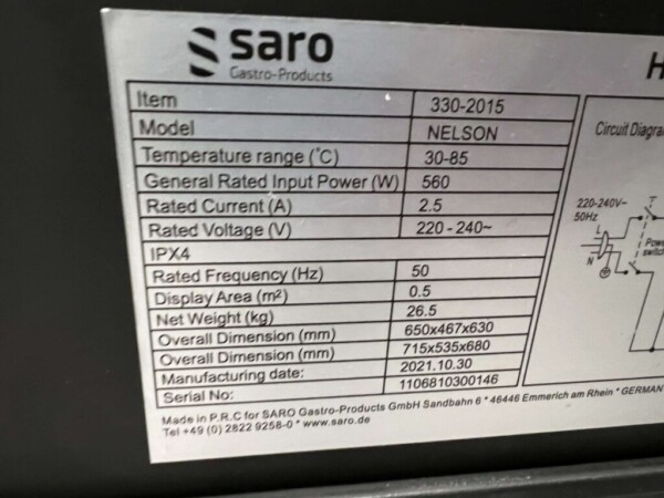 Saro Nelson vitrine chauffante 65 cm 230V Horeca – Image 6