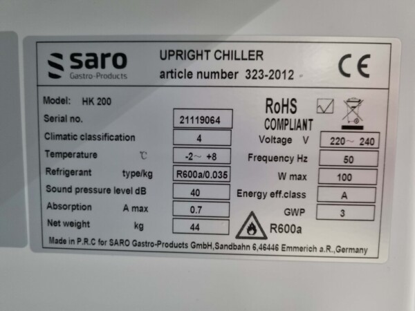 Saro Réfrigérateur Refroidissement 129 litres 230V Horeca – Image 5