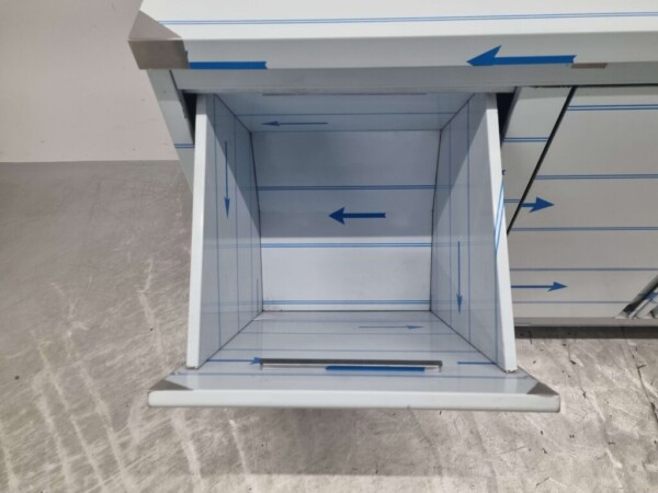 Armoire de travail en acier inoxydable Armoire Table de travail 2 portes pliantes et 3 tiroirs et poubelle 180 cm Restauration – Image 6