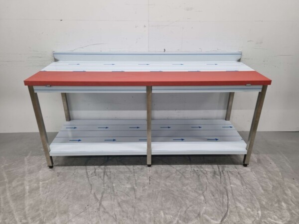 Acier inoxydable Polyéthylène PE Table à découper Table de travail 200 cm Restauration Boucherie