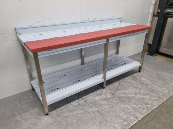 Acier inoxydable Polyéthylène PE Table à découper Table de travail 200 cm Restauration Boucherie – Image 2
