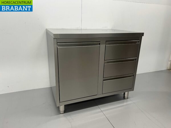 Armoire de travail en acier inoxydable Table de travail Poubelle et 3 tiroirs 100 cm Restauration – Image 2