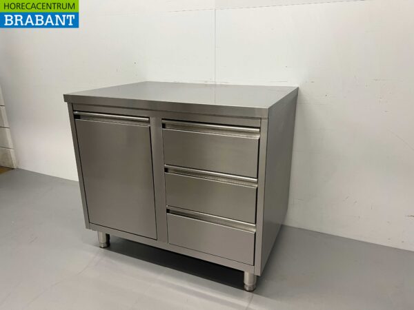 Armoire de travail en acier inoxydable Table de travail Poubelle et 3 tiroirs 100 cm Restauration – Image 3