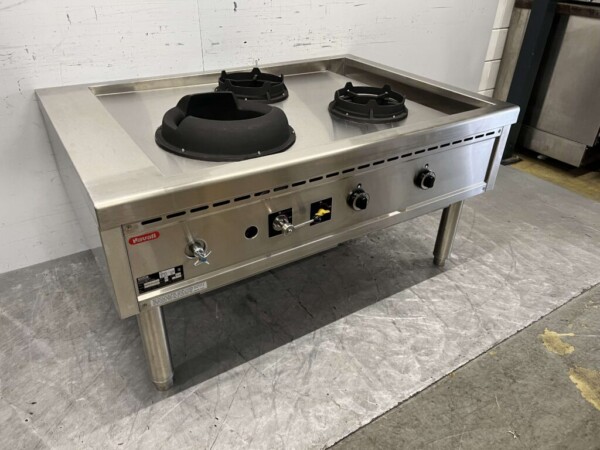 Table wok Nayati en acier inoxydable cuiseur wok 3 brûleurs 150 cm Propane gaz Restauration – Image 2