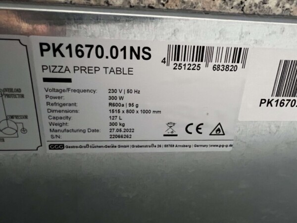 Acier inoxydable GGG Table à pizza Table à pizza 1 porte 151,5 cm 230V Horeca – Image 5