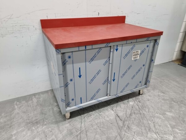 Acier inoxydable Polyéthylène PE Armoire Armoire Table à découper 2 portes coulissantes 120 cm Restauration Boucherie – Image 3