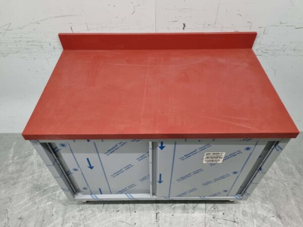 Acier inoxydable Polyéthylène PE Armoire Armoire Table à découper 2 portes coulissantes 120 cm Restauration Boucherie – Image 4