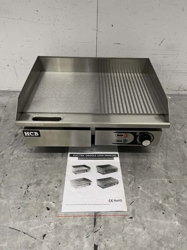 Acier inoxydable HCB Plaque de gril Gril 1/2 Plaque cannelée 55 cm 230V Horeca