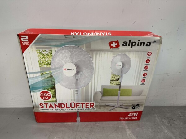 Ventilateur Alpina - Sur pied - Ø 40 cm - Inclinable - Fonction pivotante - Blanc