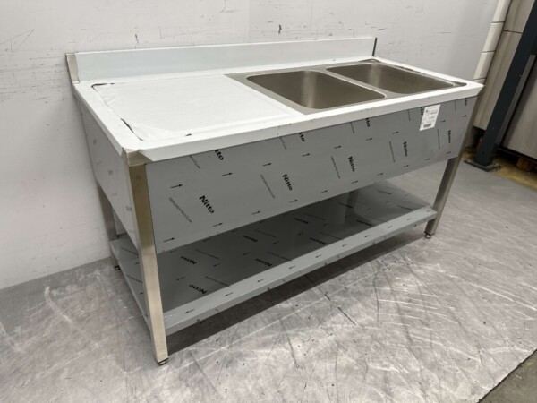 Évier double en acier inoxydable Premium-line Modèle soudé 160 cm Restauration – Image 2