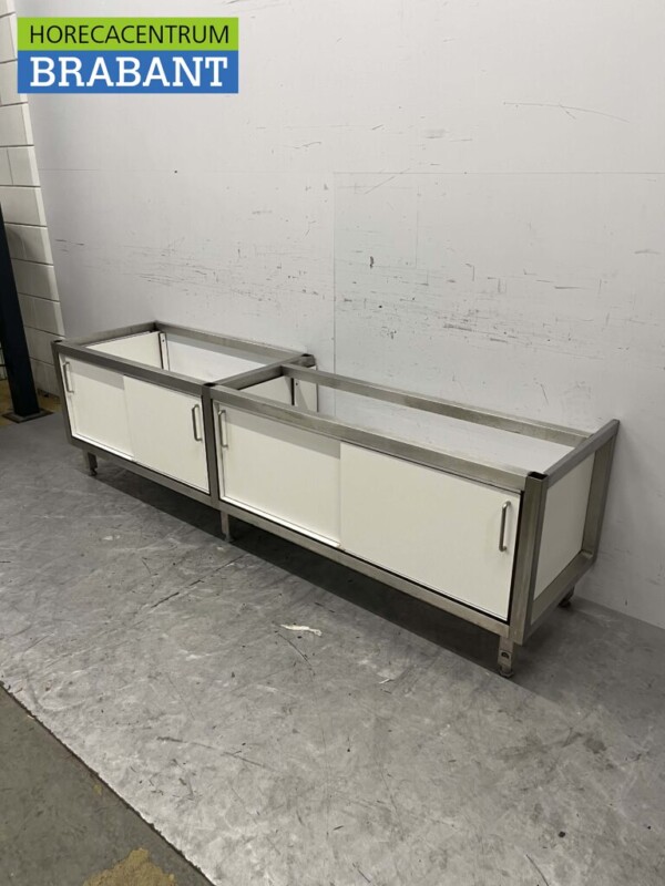 Base en acier inoxydable avec portes coulissantes Trespa 220 x 54 x 63 cm Restauration – Image 2