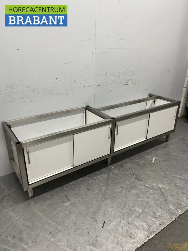 Base en acier inoxydable avec portes coulissantes Trespa 220 x 54 x 63 cm Restauration – Image 3