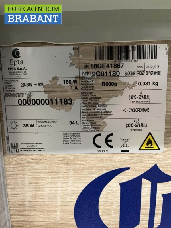 Corona chiller cabinet réfrigérateur à porte vitrée 94 litres 230V Horeca – Image 5