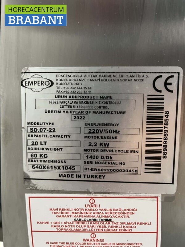 Empero en acier inoxydable Coupeur / Mixeur / Coupeur de légumes 20 litres 230V Horeca – Image 7