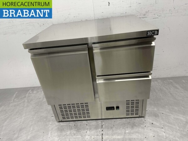 Etabli réfrigéré en acier inoxydable 1 porte et 2 tiroirs 90 cm 230V Horeca