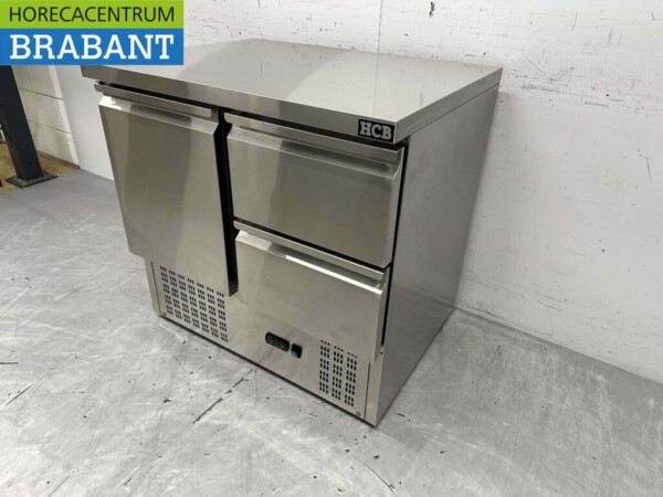 Etabli réfrigéré en acier inoxydable 1 porte et 2 tiroirs 90 cm 230V Horeca – Image 2