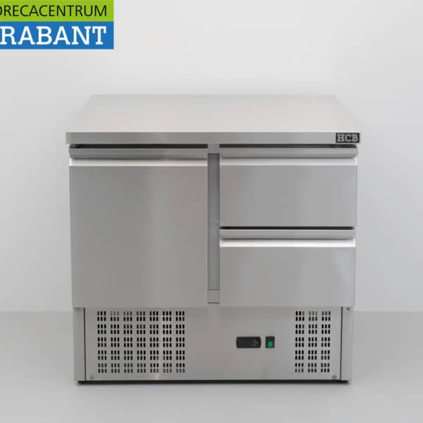 Établi réfrigéré HCB en acier inoxydable, 1 porte et 2 tiroirs, 90 cm, 230 V, secteur de la restauration