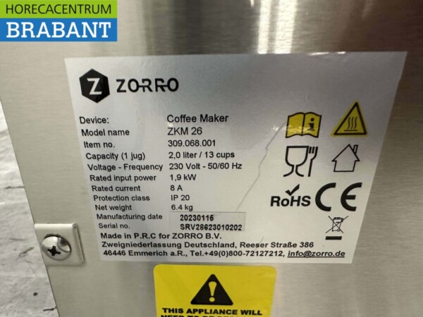 Acier inoxydable Zorro ZKM26 Machine à café Machine à café avec thermos 230V Horeca – Image 4
