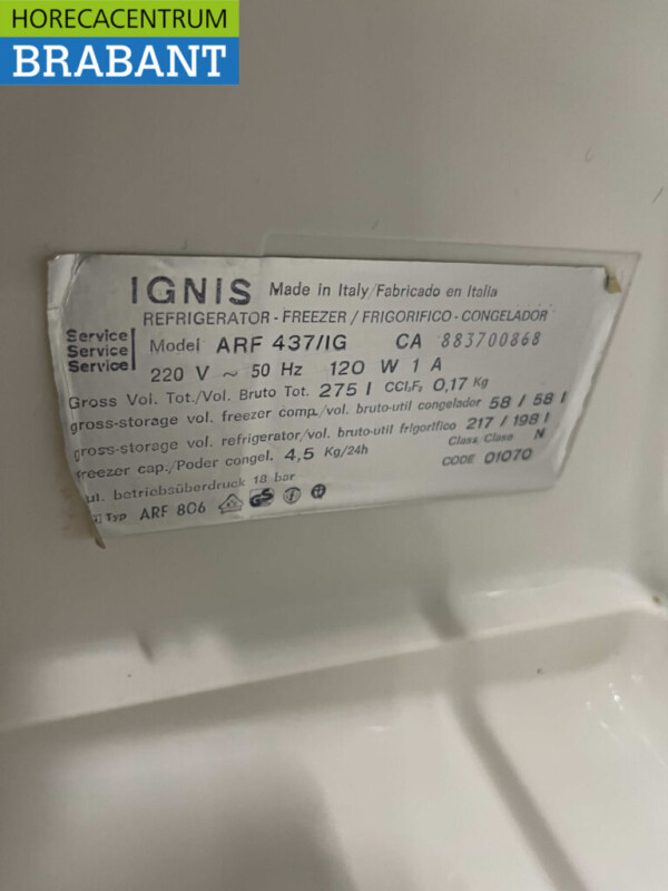 Ignis Réfrigérateur Réfrigérateur Congélateur combiné 275 litres 230V Horeca – Image 5