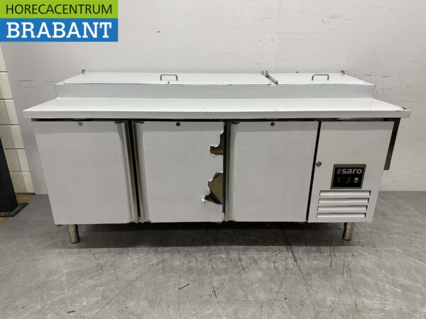 Établi à pizza Saro en acier inoxydable Table à pizza 3 portes 202 cm 230V Horeca