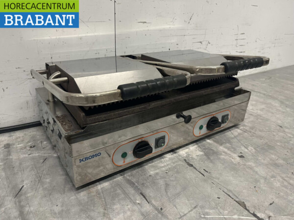 Gril de contact Kromo en acier inoxydable Paninigrill Gril Smooth/Ribbed 400V Horeca – Image 3