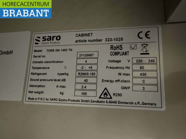 Réfrigérateur Saro double porte en acier inoxydable 1130 litres 230V Horeca – Image 5