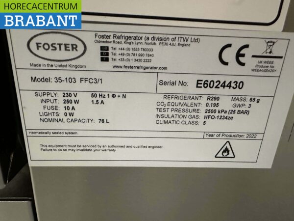 Acier inoxydable Foster 35-103 Flexdrawer Tiroir réfrigérateur Etabli de congélation Etabli de congélation 230V Horeca – Image 6