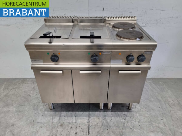 Acier inoxydable Electrolux Baking line 2 brûleurs plaque de cuisson double friteuse friteuse 105 cm 400V Horeca