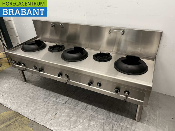 Table wok en acier inoxydable wok cooker 5 brûleurs 100,9 kW 245 cm Gaz Horeca – Image 2