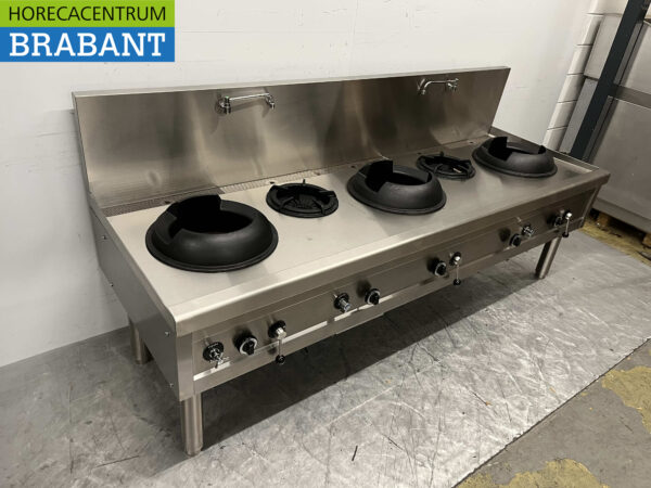 Table wok en acier inoxydable wok cooker 5 brûleurs 100,9 kW 245 cm Gaz Horeca – Image 3