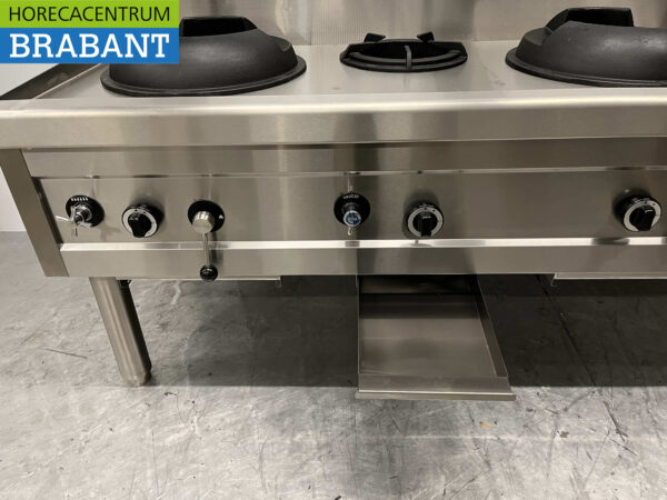 Table wok en acier inoxydable wok cooker 5 brûleurs 100,9 kW 245 cm Gaz Horeca – Image 7