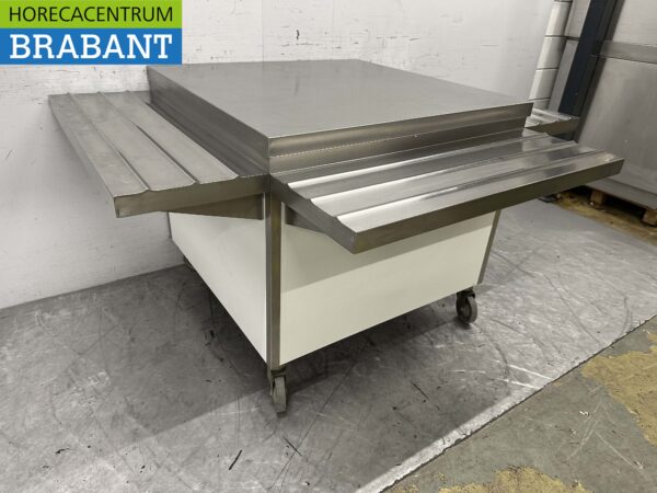 Table de travail mobile en acier inoxydable Table de buffet sur roulettes 100 x 100 x 90 cm Restauration – Image 3