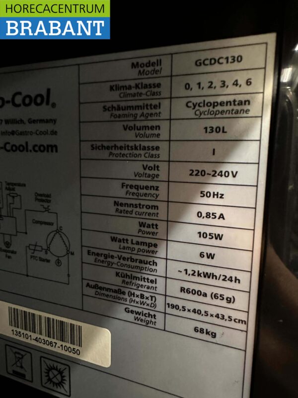 Gastro-Cool Réfrigérateur à porte vitrée Réfrigérateur à boissons 155 litres 230V Horeca – Image 5