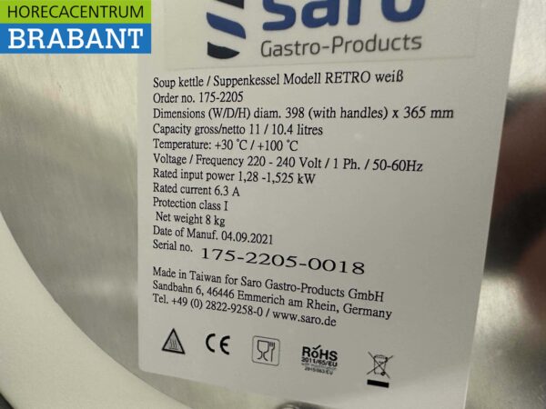 Saro Retro Soup Kettle en acier inoxydable Soupière 11 litres 230V Catering – Image 4