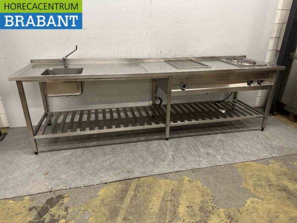 Ligne de cuisson en acier inoxydable Évier, plancha électrique et cuisinière double 312 cm 400V Horeca