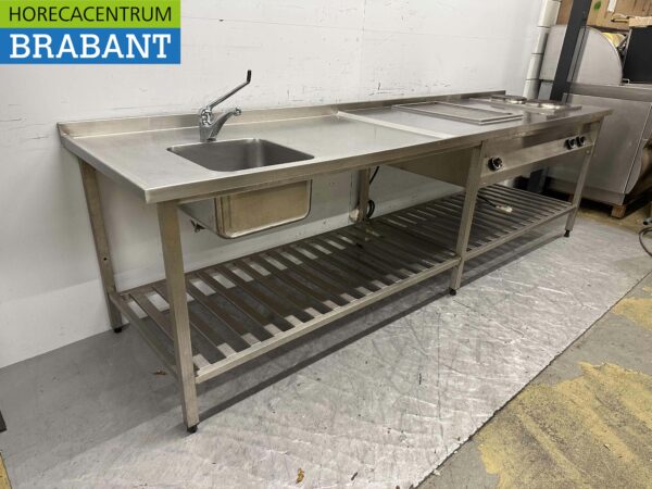 Ligne de cuisson en acier inoxydable Évier, plancha électrique et cuisinière double 312 cm 400V Horeca – Image 2
