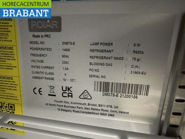 Polar DM75 Réfrigérateur à porte vitrée Réfrigérateur à boissons Porte vitrée 218 litres 230V Horeca – Image 5