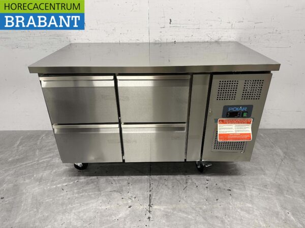 Établi réfrigéré Polar en acier inoxydable 4 tiroirs 136 cm 230V Horeca