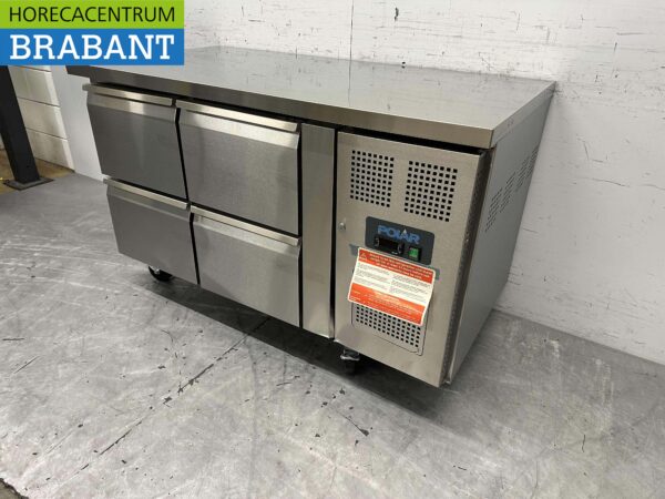 Établi réfrigéré Polar en acier inoxydable 4 tiroirs 136 cm 230V Horeca – Image 2