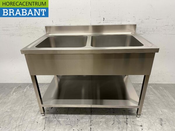 Acier inoxydable HCB Table d'évier Bassin double évier 120 cm Horeca