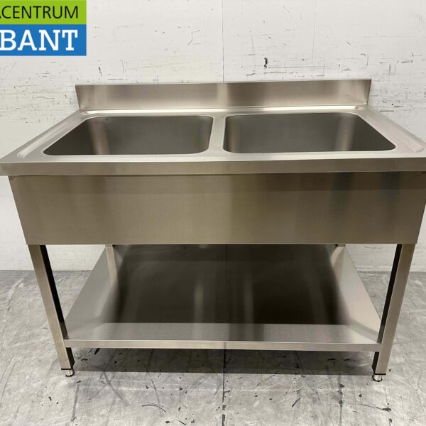 Acier inoxydable HCB Table d'évier Bassin double évier 120 cm Horeca