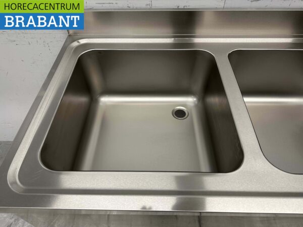Acier inoxydable HCB Table d'évier Bassin double évier 120 cm Horeca – Image 5