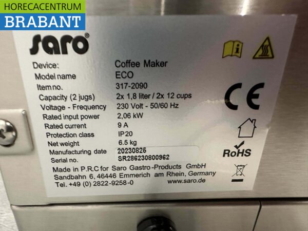 Machine à café Saro K12 en acier inoxydable Machine à café avec 1 pichet 230V Horeca – Image 4