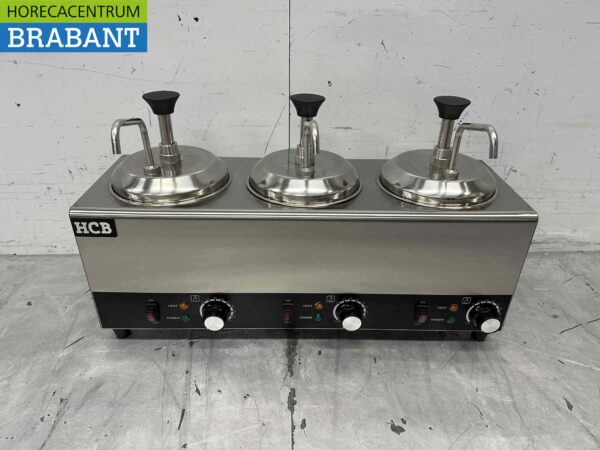 Pompe à sauce chauffante en acier inoxydable Chauffe-sauce 3 x 2 litres Fromage Caramel Beurre Chili Fondant 230V Horeca