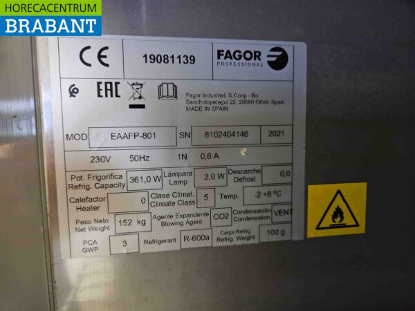 Réfrigérateur Fagor en acier inoxydable Réfrigérateur 543 litres 230V Bj. 2021 Hospitalité – Image 5
